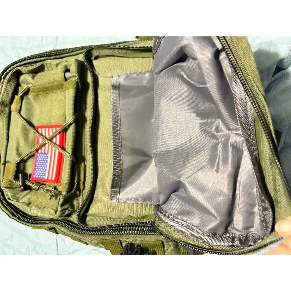 Olive green tactical sling bag, American flag patch, MOLLE webbing,New No Tags